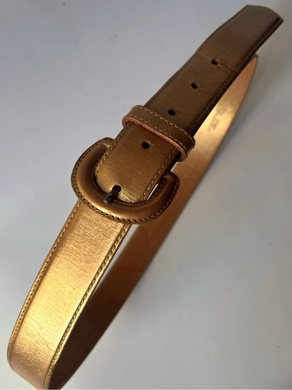 Vintage 1980's Size 34 Genuine Leather Gold Lame Belt by Tony Barcelo Spain